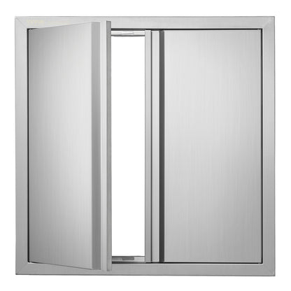 BBQ access door, 610x610 mm double outdoor kitchen door, stainless steel recessed door, vertical wall door with recessed handles, for BBQ Island, grill station, outdoor cabinet