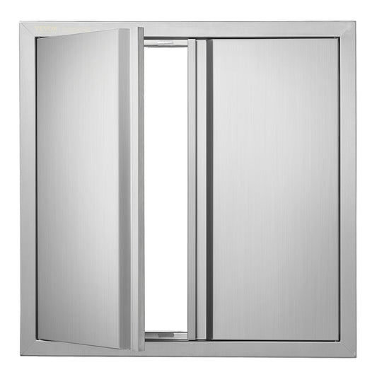 BBQ access door, 610x610 mm double outdoor kitchen door, stainless steel recessed door, vertical wall door with recessed handles, for BBQ Island, grill station, outdoor cabinet