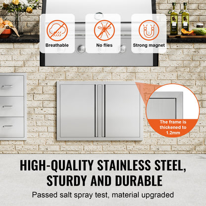 BBQ-Zugangstür, 774x532 mm Doppelte Außenküchentür, Edelstahl-Einbautür, Vertikale Wandtür mit eingelassenen Griffen, für BBQ-Insel, Grillstation, Außenschrank