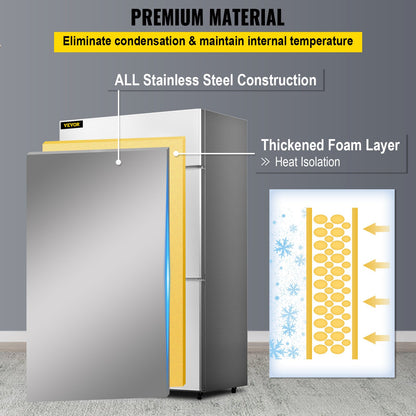 Commercial Reach-in Refrigerator, 4-Door Upright Beverage Cooler, 27.5 Cu.Ft Side by Side Freezer, Stainless Steel Merchandiser Refrigerator, Commercial Food Service Refrigerator for Snacks and Beverages, Silver