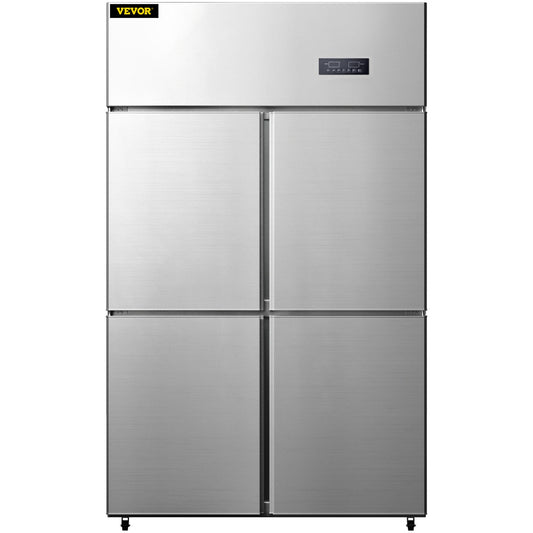 Commercial Reach-in Refrigerator, 4-Door Upright Beverage Cooler, 27.5 Cu.Ft Side by Side Freezer, Stainless Steel Merchandiser Refrigerator, Commercial Food Service Refrigerator for Snacks and Beverages, Silver