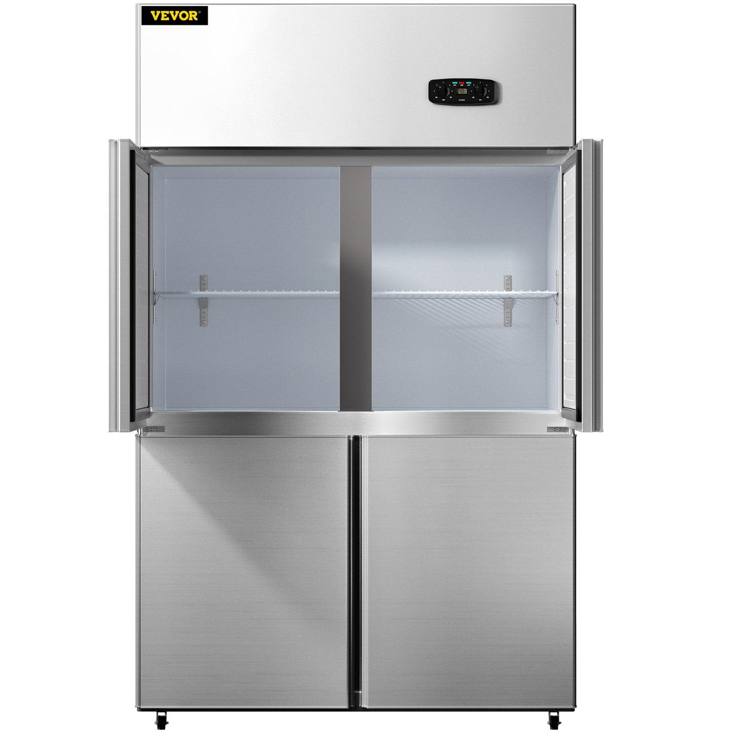Commercial Reach-in Refrigerator, 4-Door Upright Beverage Cooler, 27.5 Cu.Ft Side by Side Freezer, Stainless Steel Merchandiser Refrigerator, Commercial Food Service Refrigerator for Snacks and Beverages, Silver
