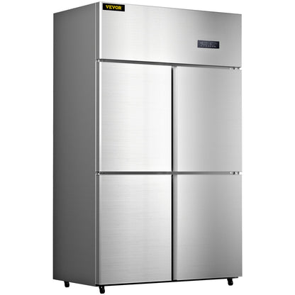 Commercial Reach-in Refrigerator, 4-Door Upright Beverage Cooler, 27.5 Cu.Ft Side by Side Freezer, Stainless Steel Merchandiser Refrigerator, Commercial Food Service Refrigerator for Snacks and Beverages, Silver