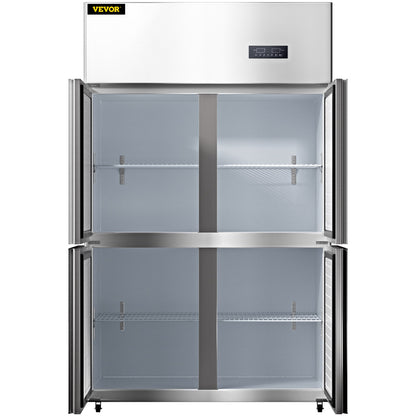 Commercial Reach-in Refrigerator, 4-Door Upright Beverage Cooler, 27.5 Cu.Ft Side by Side Freezer, Stainless Steel Merchandiser Refrigerator, Commercial Food Service Refrigerator for Snacks and Beverages, Silver