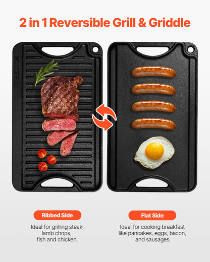 14x8,5 Zoll Wendegrill, vorgewürzte BBQ-Pfanne, Gusseisen, Schwarz