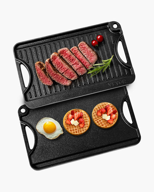 14x8,5 Zoll Wendegrill, vorgewürzte BBQ-Pfanne, Gusseisen, Schwarz