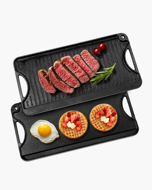 20x10 in Reversible Barbecue Grill Pre-Seasoned BBQ Pan Cast Iron Black