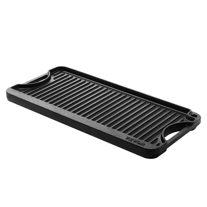 20x10 in Reversible Barbecue Grill Pre-Seasoned BBQ Pan Cast Iron Black