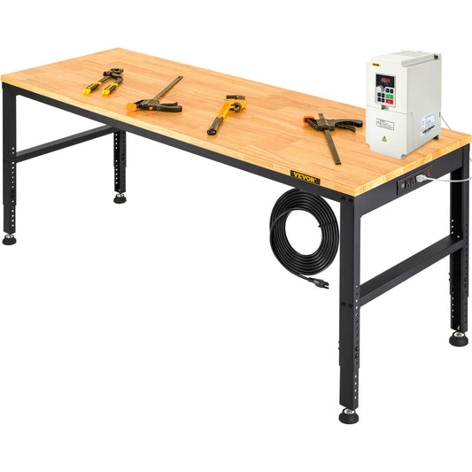 Arbetsbänk med justerbar höjd 61"L x 20"W Arbetsbänksbord med eluttag