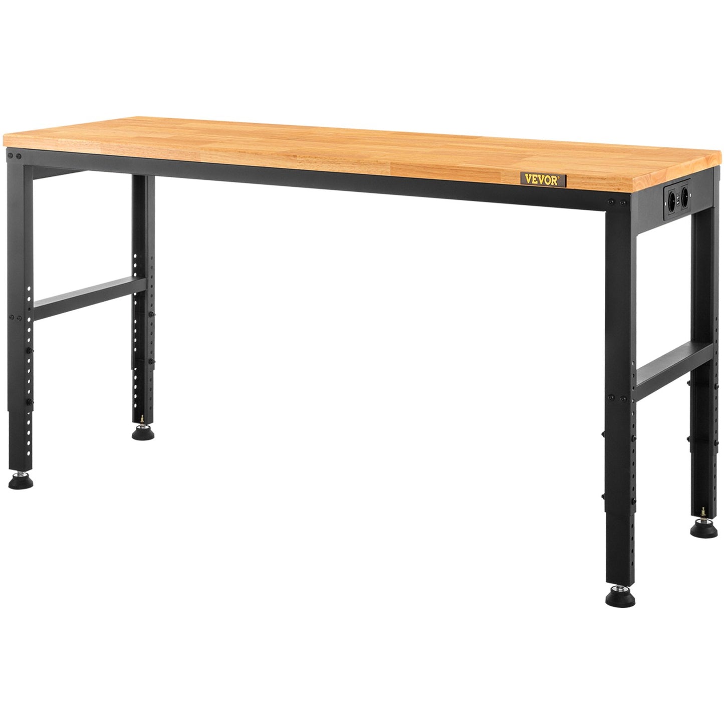Werkbank höhenverstellbar, 183 x 64 cm Garagentisch mit 72 – 97 cm Höhe &amp; 900 kg Tragkraft, mit Steckdose &amp; Hartholzplatte &amp; Metallrahmen &amp; Fußpolstern, für Büro, Heimwerkstatt