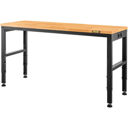 Werkbank höhenverstellbar, 183 x 64 cm Garagentisch mit 72 – 97 cm Höhe &amp; 900 kg Tragkraft, mit Steckdose &amp; Hartholzplatte &amp; Metallrahmen &amp; Fußpolstern, für Büro, Heimwerkstatt