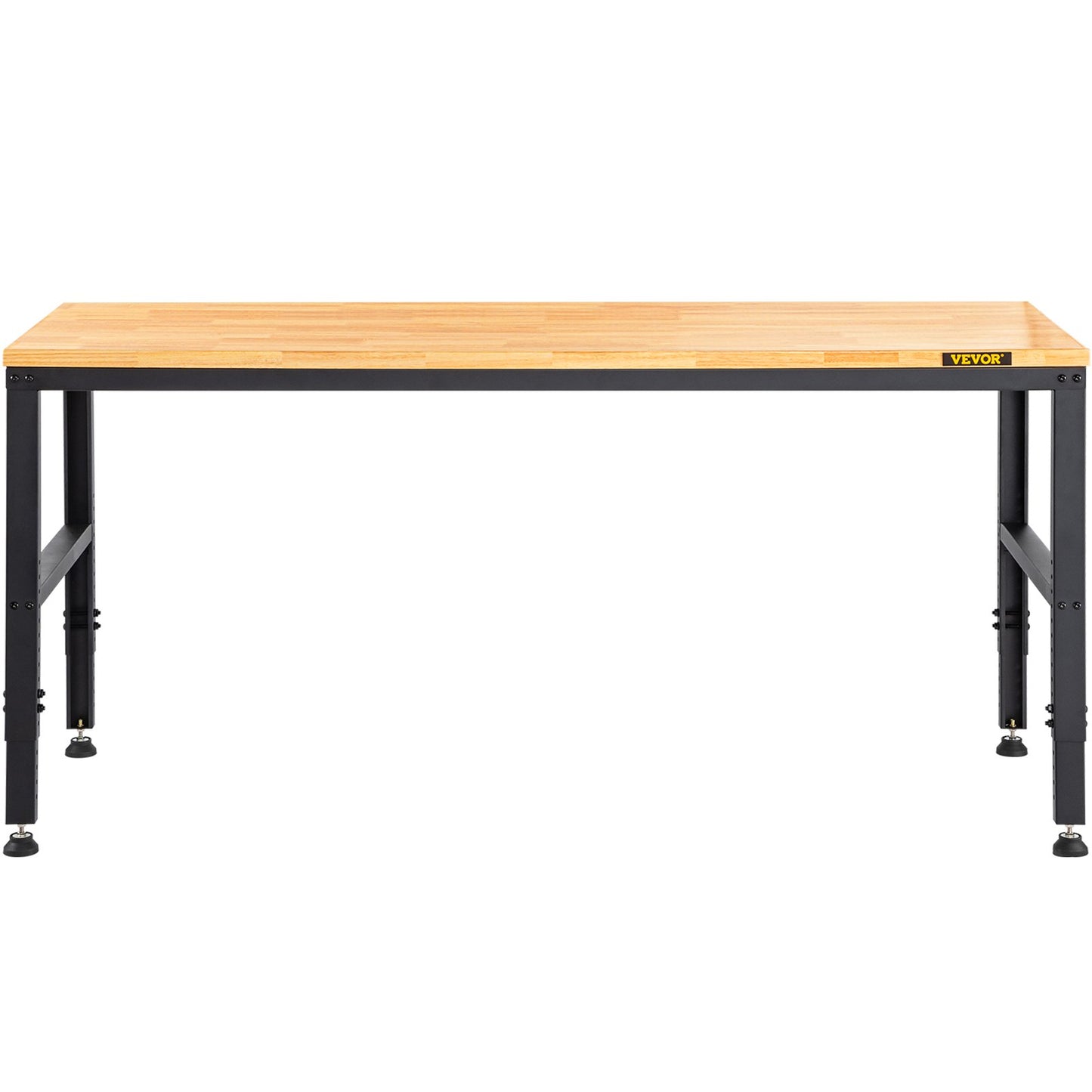 Werkbank, höhenverstellbar, 135 cm B x 46 cm T x 97 cm H. Garagentisch mit 72 – 97 cm Höhe und 900 kg Tragkraft, mit Steckdose und Hartholzplatte und Metallrahmen und Fußpolstern, für Büro und Zuhause