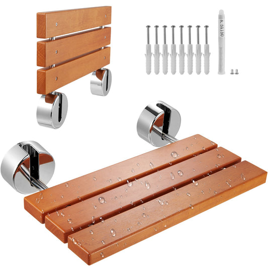Klappbarer Duschsitz aus Teakholz, 51,6 x 33,3 cm, wandmontierte Duschbank, 200 kg
