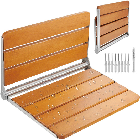Klappbarer Duschsitz aus Teakholz, 53,3 x 40,6 cm, Wandmontage, Duschbank, 227 kg