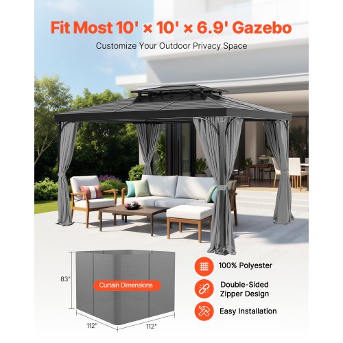 Gazebo Privacy Curtain 10' x 10' x 6.9' Waterproof Gazebo Curtains Gray | EU