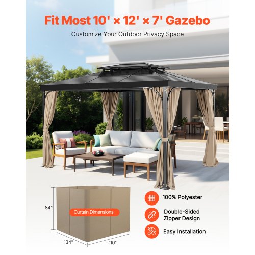 Gazebo Privacy Curtain 12' x 10' x 7' Waterproof Gazebo Curtains Khaki | EU