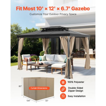 Gazebo Privacy Curtain 12' x 10' x 6.7' Waterproof Gazebo Curtains Khaki | EU