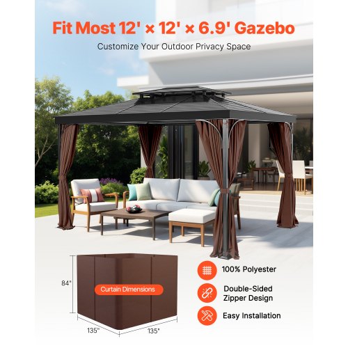 Gazebo Privacy Curtain 12' x 12' x 6.9' Waterproof Gazebo Curtains Coffee | EU