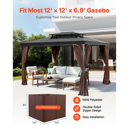 Gazebo Privacy Curtain 12' x 12' x 6.9' Waterproof Gazebo Curtains Coffee | EU