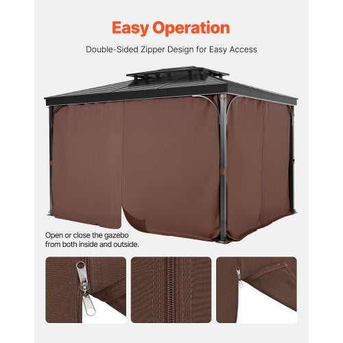 Gazebo Privacy Curtain 12' x 12' x 6.9' Waterproof Gazebo Curtains Coffee | EU