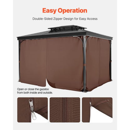 Gazebo Privacy Curtain 12' x 12' x 6.9' Waterproof Gazebo Curtains Coffee | EU