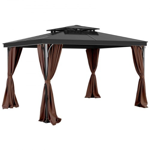 Gazebo Privacy Curtain 12' x 12' x 6.9' Waterproof Gazebo Curtains Coffee | EU