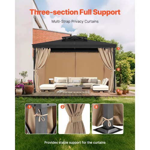 Gazebo Curtain 3.3 x 2.7 x 1.9 m Waterproof Gazebo Curtains Khaki | EU