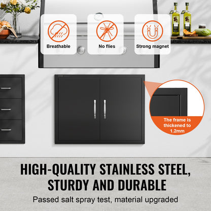 BBQ-åtkomstdörr, 788x610 mm dubbel utomhusköksdörr, kallplatta infälld dörr, vertikal väggdörr med handtag, för BBQ Island, grillstation, ytterskåp