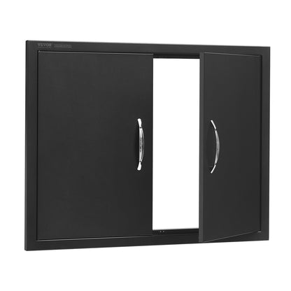 BBQ-åtkomstdörr, 788x610 mm dubbel utomhusköksdörr, kallplatta infälld dörr, vertikal väggdörr med handtag, för BBQ Island, grillstation, ytterskåp