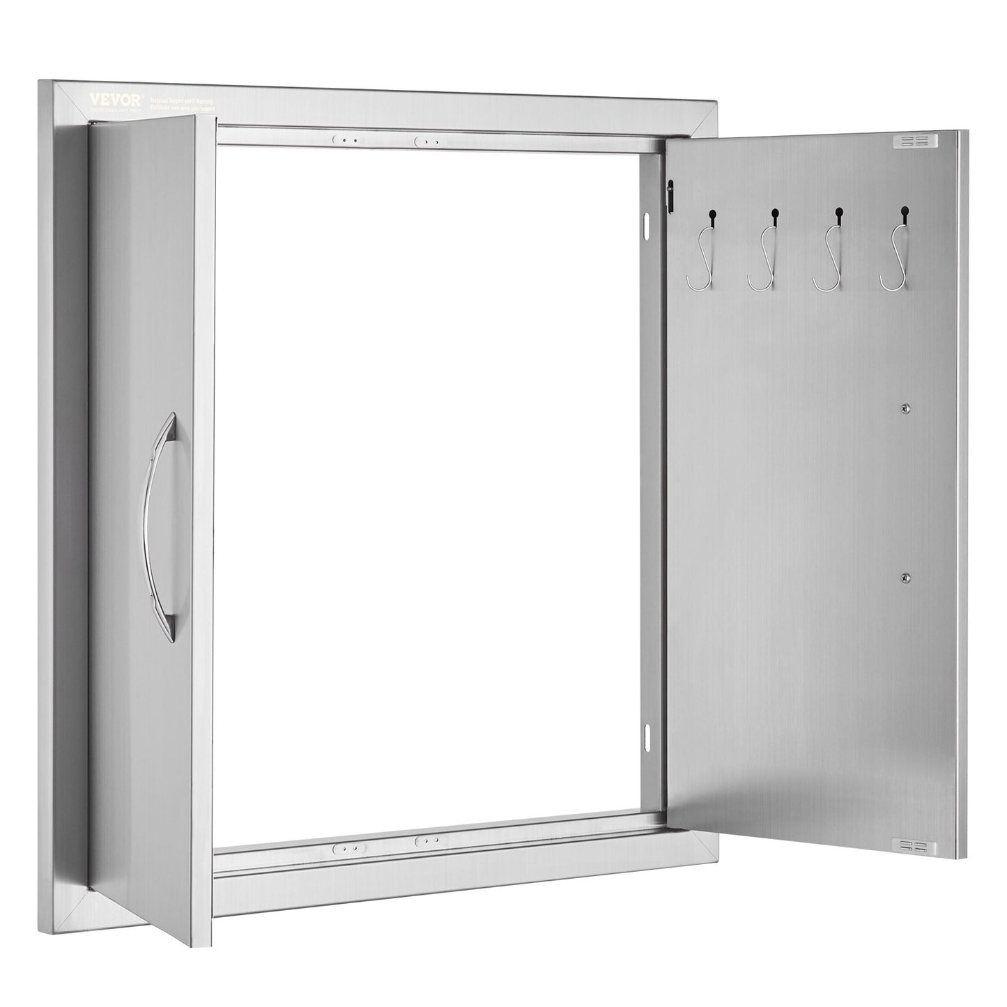 BBQ Access-dörr, 610x610 mm dubbel utomhusköksdörr, infälld dörr i rostfritt stål, dubbelvägg vertikal dörr med handtag och krokar, för BBQ Island, grillstation, ytterskåp
