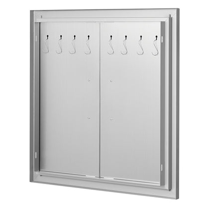 BBQ Access-dörr, 610x610 mm dubbel utomhusköksdörr, infälld dörr i rostfritt stål, dubbelvägg vertikal dörr med handtag och krokar, för BBQ Island, grillstation, ytterskåp