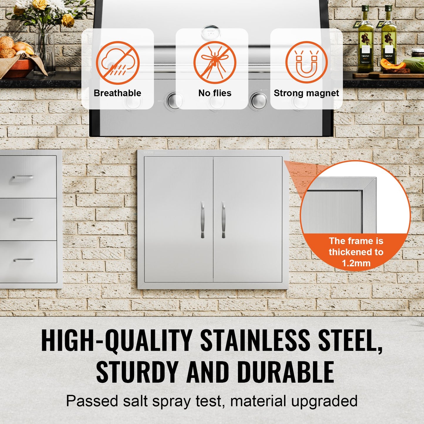 660x609 mm BBQ Island Access Door Outdoor Kitchen Door Stainless Steel