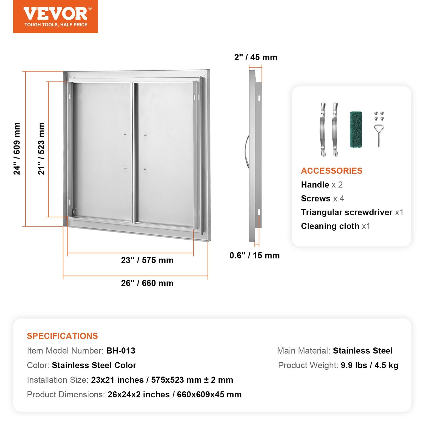 660x609 mm BBQ Island Access Door Outdoor Kitchen Door Stainless Steel