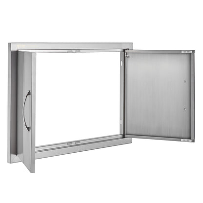 BBQ Access-dörr, 711x482 mm dubbel utomhusköksdörr, infälld dörr i rostfritt stål, vertikal väggdörr med handtag, för BBQ Island, grillstation, ytterskåp