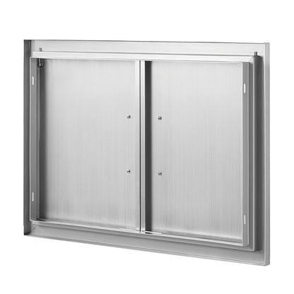 BBQ Access-dörr, 711x482 mm dubbel utomhusköksdörr, infälld dörr i rostfritt stål, vertikal väggdörr med handtag, för BBQ Island, grillstation, ytterskåp