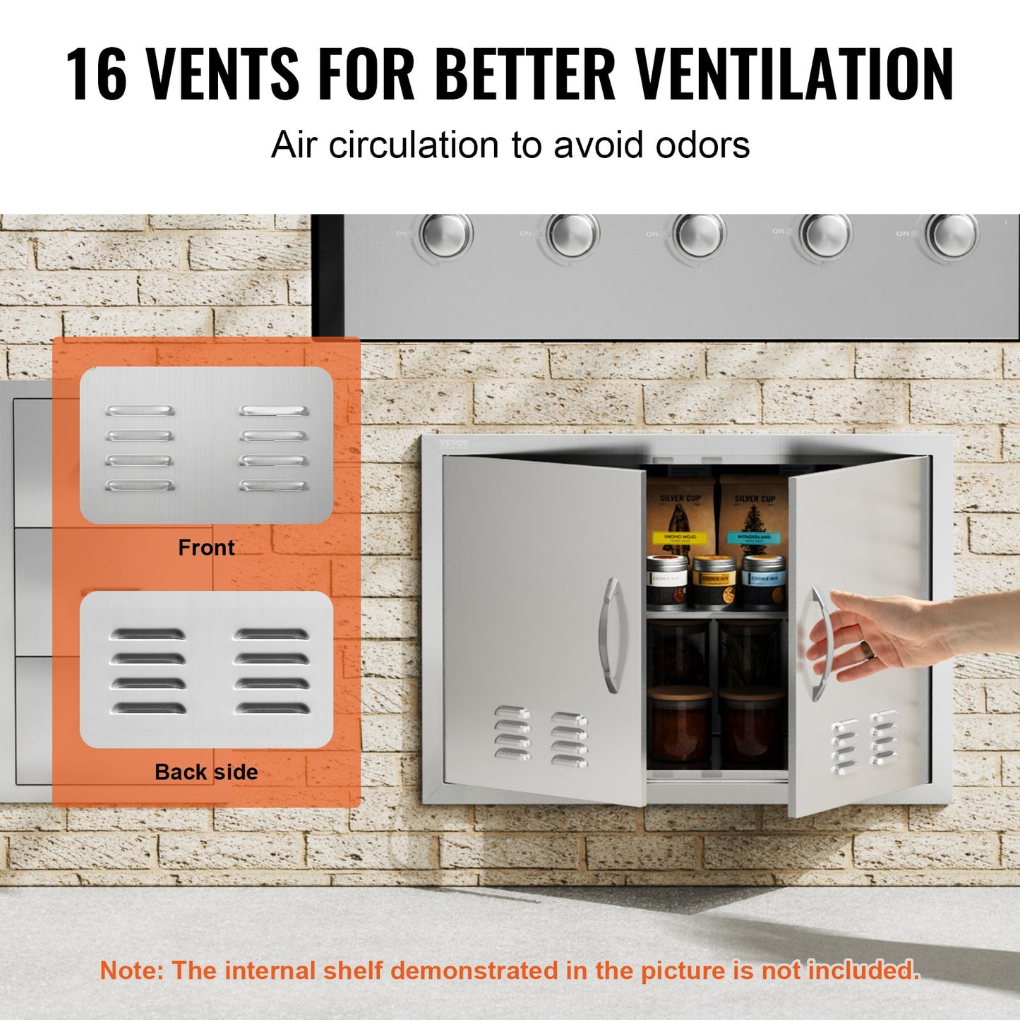 BBQ-åtkomstdörr, 762x533 mm dubbel utomhusköksdörr, infälld dörr i rostfritt stål, vertikal väggdörr med handtag och ventiler, för BBQ Island, grillstation, ytterskåp