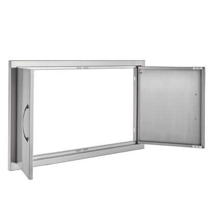 BBQ-åtkomstdörr, 863x482 mm dubbel utomhusköksdörr, infälld dörr i rostfritt stål, vertikal väggdörr med handtag, för BBQ Island, grillstation, ytterskåp