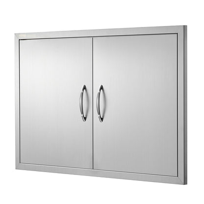 BBQ Access Door, 889x610mm Double Outdoor Kitchen Door, Stainless Steel Recessed Door, Vertical Wall Door with Handle, for BBQ Island, Grill Station, Outdoor Cabinet