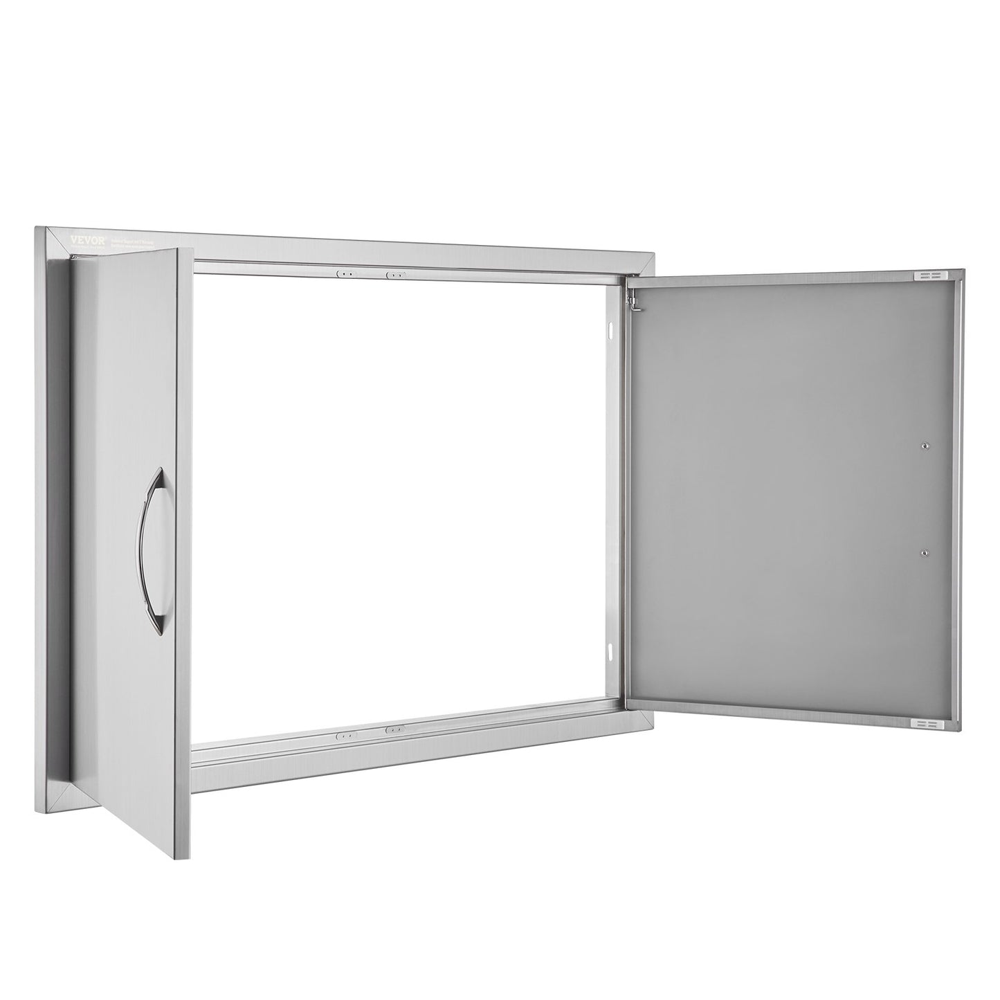 BBQ Access Door, 889x610mm Double Outdoor Kitchen Door, Stainless Steel Recessed Door, Vertical Wall Door with Handle, for BBQ Island, Grill Station, Outdoor Cabinet