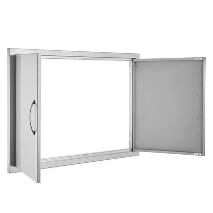 BBQ Access Door, 889x610mm Double Outdoor Kitchen Door, Stainless Steel Recessed Door, Vertical Wall Door with Handle, for BBQ Island, Grill Station, Outdoor Cabinet