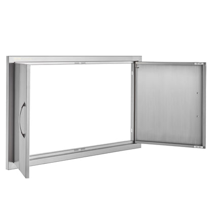 BBQ-åtkomstdörr, 915x533 mm dubbel utomhusköksdörr, infälld dörr i rostfritt stål, vertikal väggdörr med handtag, för BBQ Island, grillstation, ytterskåp