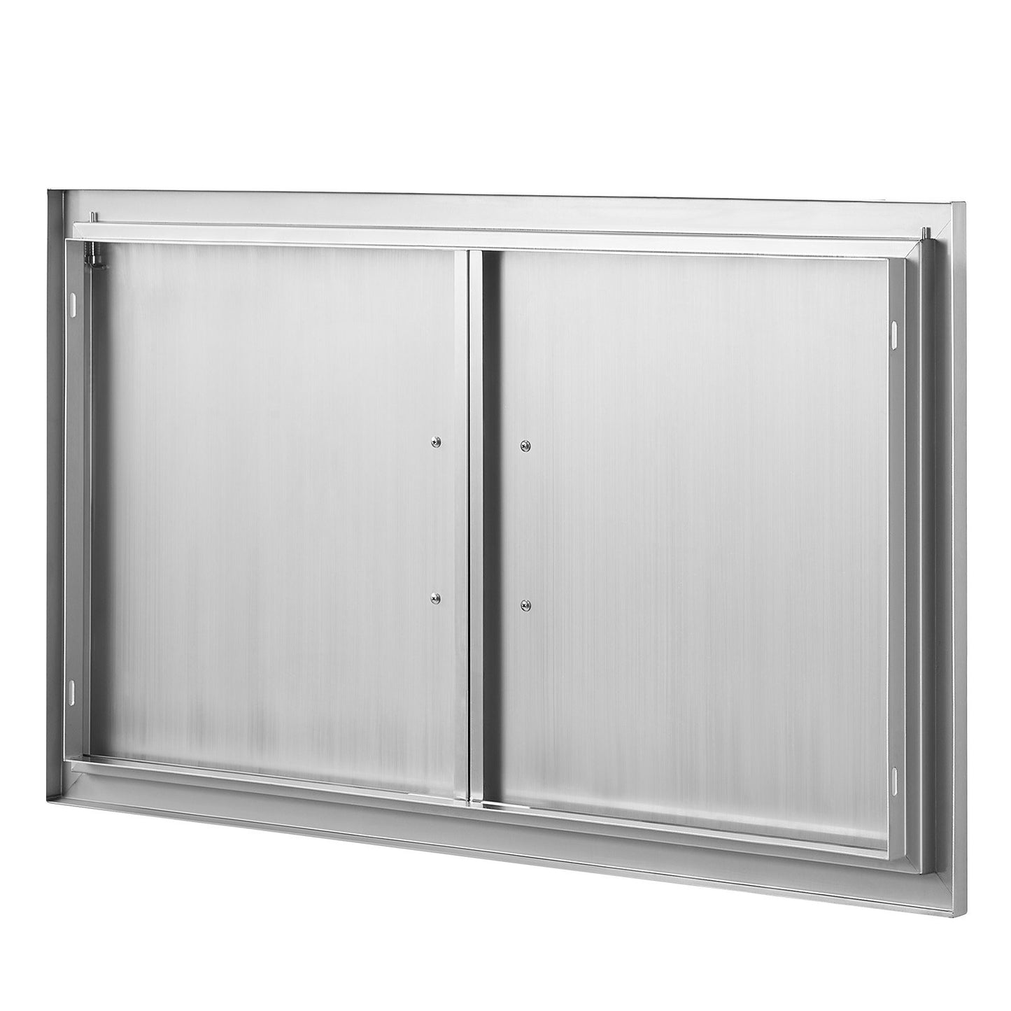 BBQ-åtkomstdörr, 915x533 mm dubbel utomhusköksdörr, infälld dörr i rostfritt stål, vertikal väggdörr med handtag, för BBQ Island, grillstation, ytterskåp