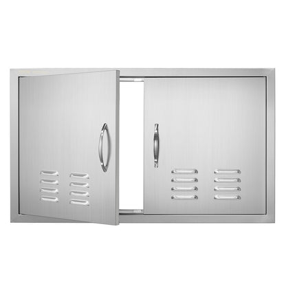 BBQ-Zugangstür, 914x534 mm Doppelte Außenküchentür, Edelstahl-Einbautür, Vertikale Wandtür mit Griff und Lüftungsschlitzen, für BBQ-Insel, Grillstation, Außenschrank