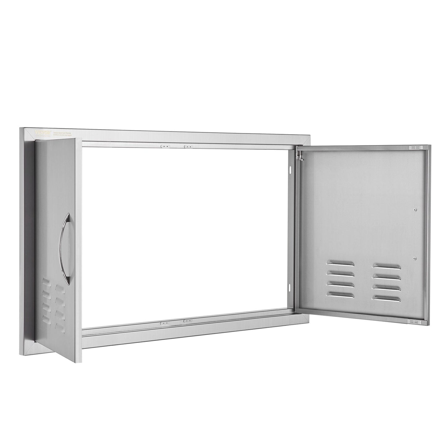 BBQ-Zugangstür, 914x534 mm Doppelte Außenküchentür, Edelstahl-Einbautür, Vertikale Wandtür mit Griff und Lüftungsschlitzen, für BBQ-Insel, Grillstation, Außenschrank
