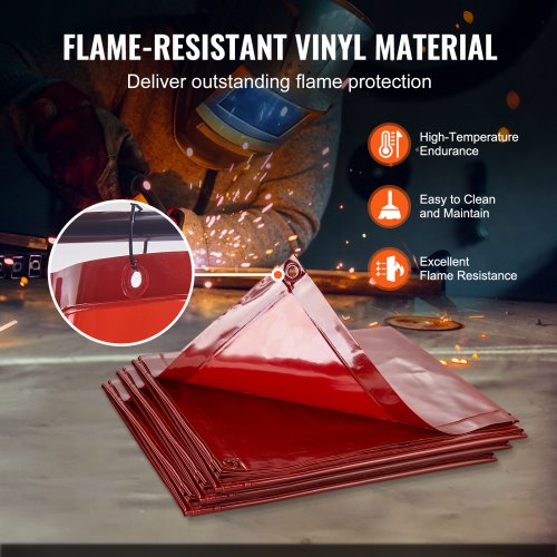 svetsskärm med ram, 6' x 6' 3 panelsvetsgardinskärmar, flamsäker vinylsvetsskyddsskärm på 12 svängbara hjul (6 låsbara), rörlig & professionell för verkstad, röd |  EU