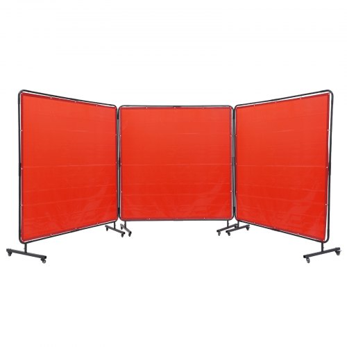 svetsskärm med ram, 6' x 6' 3 panelsvetsgardinskärmar, flamsäker vinylsvetsskyddsskärm på 12 svängbara hjul (6 låsbara), rörlig & professionell för verkstad, röd |  EU