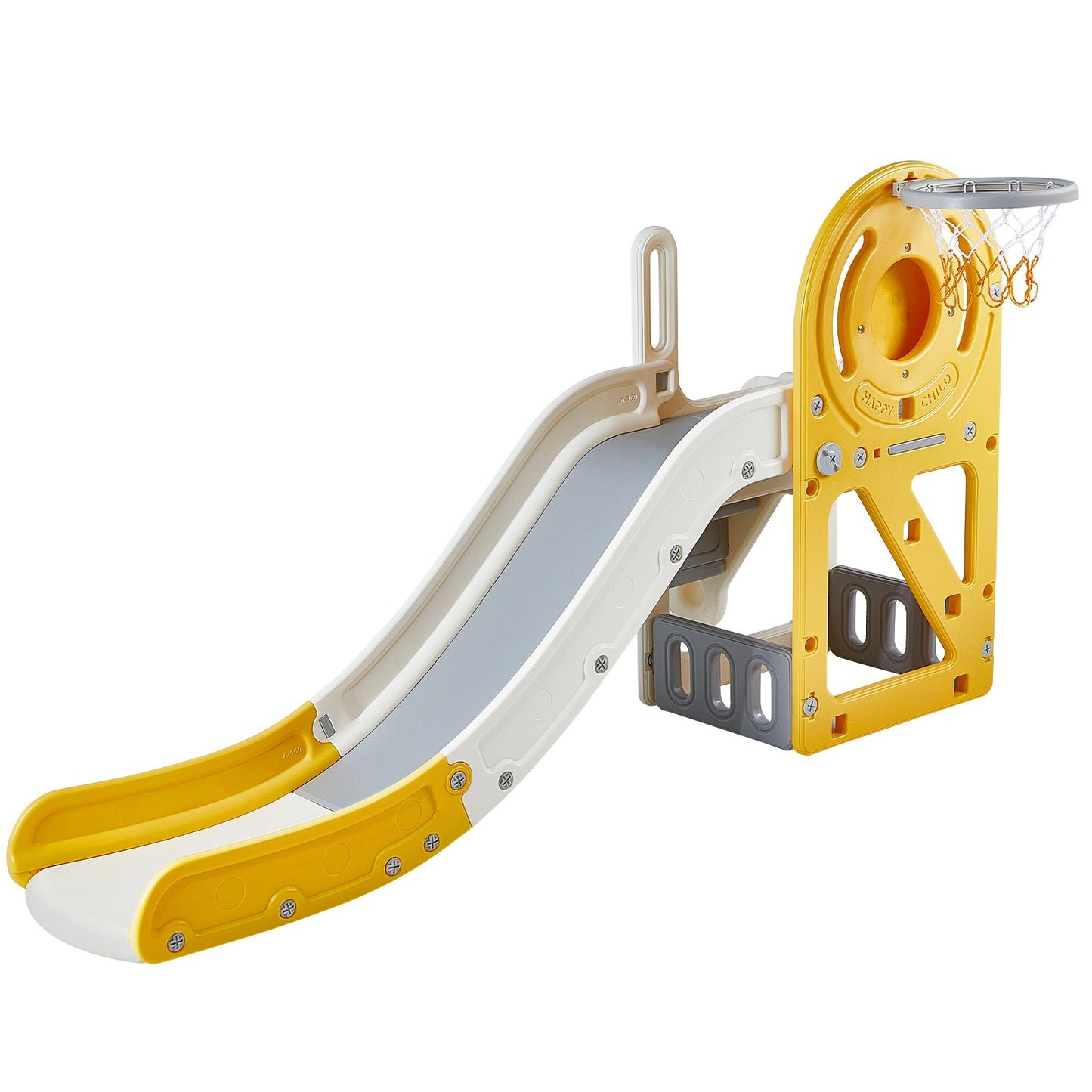 Småbarnsrutschkana, Kid Slide för småbarn 1-12 år med klätterbara stegar & basketbåge & förvaringsutrymme, Utomhus rutschkana för barn inom 50 kg, Lekplats för småbarn med upphöjd ledstång