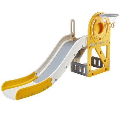 Småbarnsrutschkana, Kid Slide för småbarn 1-12 år med klätterbara stegar & basketbåge & förvaringsutrymme, Utomhus rutschkana för barn inom 50 kg, Lekplats för småbarn med upphöjd ledstång