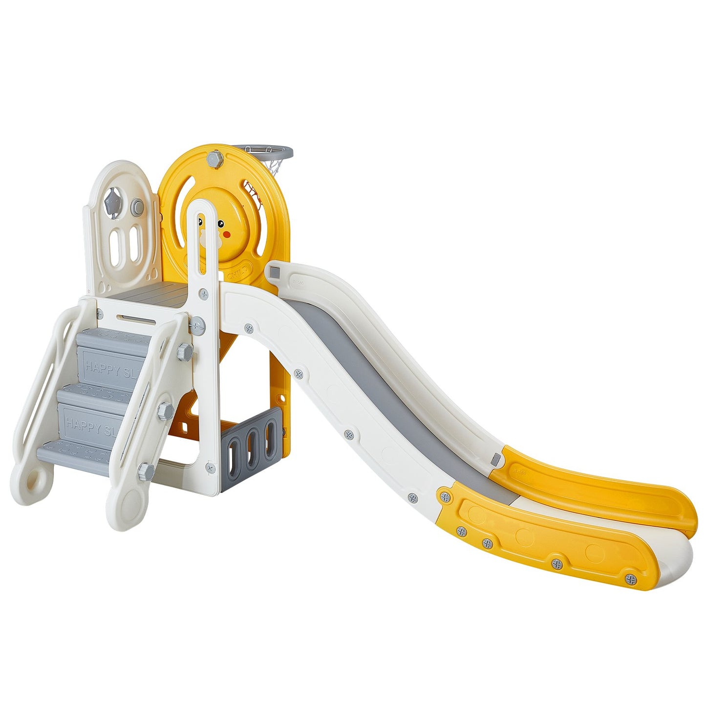 Småbarnsrutschkana, Kid Slide för småbarn 1-12 år med klätterbara stegar & basketbåge & förvaringsutrymme, Utomhus rutschkana för barn inom 50 kg, Lekplats för småbarn med upphöjd ledstång