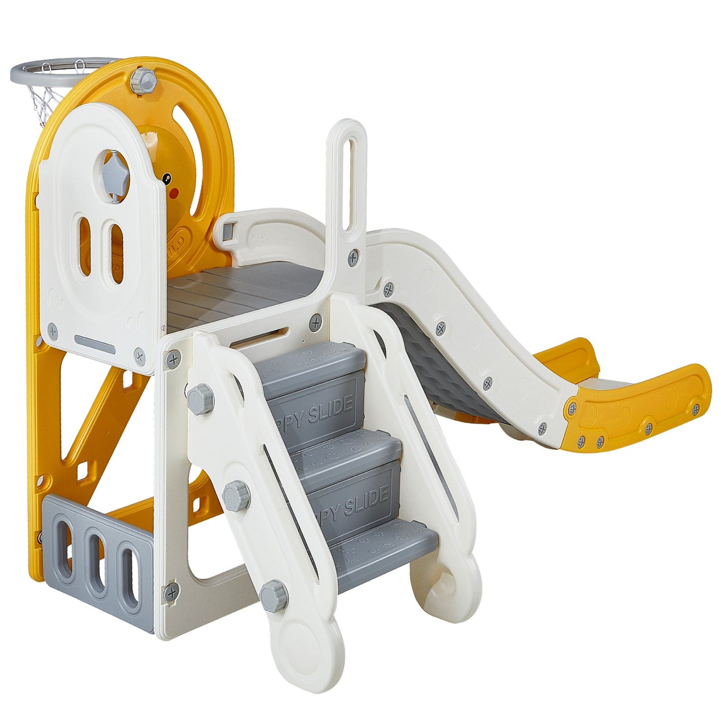 Småbarnsrutschkana, Kid Slide för småbarn 1-12 år med klätterbara stegar & basketbåge & förvaringsutrymme, Utomhus rutschkana för barn inom 50 kg, Lekplats för småbarn med upphöjd ledstång